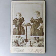 Antique 1800s Cabinet Card Photo 2 Young Girls Sisters in Dresses Table Wyoming  picture