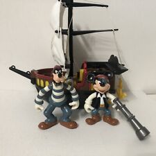 RARE Disney 2.5” Pirate Mickey Mouse & Goofy Toy COLLECTIBLE Kid Bonus Ship READ picture