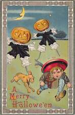 ZC1/ Halloween Postcard Greetings c1910 S500 Pumpkin Scarecrow Dog 199 picture