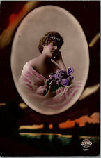 c1900 BEAUTIFUL LADY WITH IRIS D.S.E.B. PARIS TINTED REAL PHOTO POSTCARD  17-46 picture