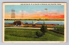 Evansville IN-Indiana, Lock And Dam Number 47, Antique, Vintage c1945 Postcard picture