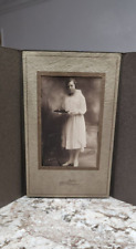 Vintage Trifold Cabinet Card Photograph Of Young Lady White Dress Communion picture