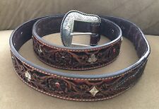 Vintage Size 44 Red Brown Cards Diamond Club Spade Hearts Ranger Belt Buckle Set picture