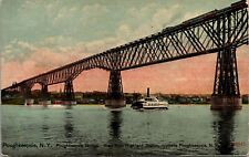 Poughkeepsie NY - TRAIN BRIDGE OVER HUDSON RIVER FROM HIGHLAND STATION POSTCARD picture