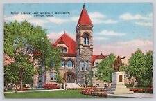 Dayton OH Ohio Public Library and McKinley Monument Vintage 1944 Linen Postcard picture