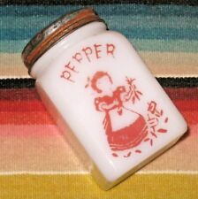 Vintage White Milk Glass PEPPER Shaker Red Graphics picture