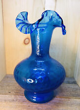 Great FIND-Blue FENTON Art Glass Colonial 11” Vase Crimped Rim Dot Thumbprint picture