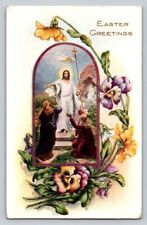 c1920 Jesus People Stairs Flowers Greetings Easter P176A picture
