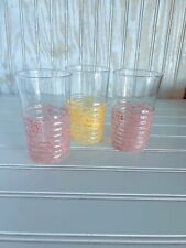 Vintage Mid Century Ribbed Pink Yellow Speckled Confetti Cocktail Glasses 3pc picture
