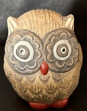 Big Eyed Grey/Beige Ceramic Owl Decor - Vintage Taiwan Marking picture