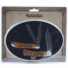 Remington American Classic Pocket Knife Set Brown Jigged Bone Lockback Trapper picture
