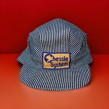 VTG Chessie System Railroad Hat Striped USA Conductor Cap Train Blue And White picture