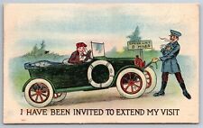 Humor Cartoon Auto Invited To Extend Visit Policeman C1910's Postcard N8 picture