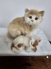 Real Fur Mother Cat and Kitten  Rabbit Fur  Leather Bottoms Vintage picture