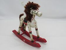 Vintage Wooden Rocking Horse  Hand Painted Christmas Tree Ornament Figurine 6.5