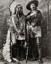 Antique 1885 CHIEF SITTING BULL and BUFFALO BILL CODY Photo - Old Wild West Show picture