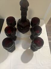 Vintage Avon 1876 Cape Cod Ruby Red Glass Wine Decanter and 6 Goblets picture