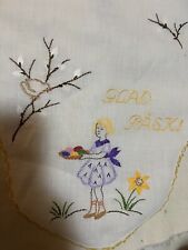 HANDMADE VINTAGE SWEDISH EASTER TABLE /DRESSER SCARF HAND STITCHED HAPPY EASTER  picture