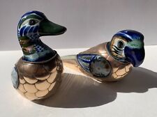 Vntage Tonala Mexico Porcelain & Brass & Copper Birds Figurine picture