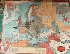 Vintage WORLD WAR II MAP by Stanley Turner color lithograph 1939-1941 Events picture