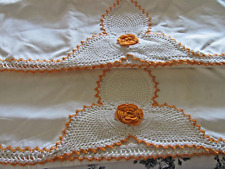 Pair Vintage Pillow Cases w Large Crochet Details & Rosette picture