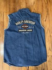 Harley Davidson Denim Jean Cut Off Vest Sleeveless Logo Embroidered Button Snap picture