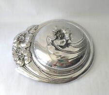 Vintage HR Hacienda Real Pewter Covered Serving Tray Embossed Flower Knob 12.5in picture
