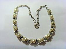 1930s antique lisner necklace choker silver tone metal faux pearl diamante 50902 picture