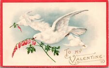 C.1910s Valentines Day White Dove Pigeon Carrying Flower Postcard 910 picture