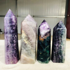 5.3LB 4PCS Natural Colorfully Fluorite Quartz Crystal Obelisk Wand Point Healing picture
