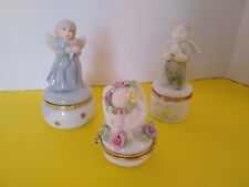 Angel Figurines Lot of 3 Porcelain on Hinged Trinket Box Gold Rim picture