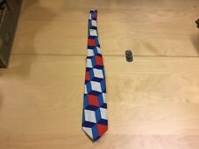 Original FUNKY 1960's or 70's Vintage TIE -- RED WHITE BLUE - CUBES stain picture