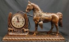 Vintage Mantel Bronze Sculptured Horse w Working Clock 18 Inch Long  picture
