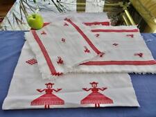 VTG 13pcs Set Hand Woven Mexican Cotton Runner 6 Placemats 6 Napkins Red Birds picture