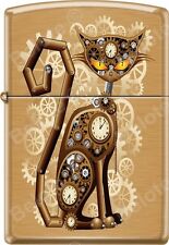 Zippo Industrial Machinery, Cat With Gears, Steam Punk, Brushed Brass Lighter picture