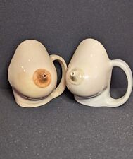 2 Vintage Ceramic Boob Breast 70s Novelty Sipper Coffee Cup Mug Nipple Spout picture