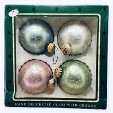 Vintage Christmas by Krebs Hand Decorated Glass Ornaments Set 4 Pastel Glitter picture