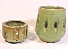 2 vtg Seagrove NC Pottery Votive or Manger Light Candle Holders signed Bolick picture