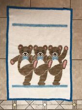 Biederlack Baby Dancing Bear Blanket Brown Beige Acryl Velour Made USA Vintage picture