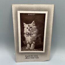 Antique Cat Postcard “Sweet” Kitten With Bow 1911 Postmarked picture