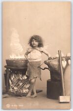 Antique 100 years Old RPPC Postcard - A Girl with a Hammer picture