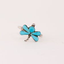 OLD PAWN STERLING SILVER TURQUOISE INLAY DRAGONFLY RING 8 picture