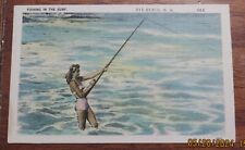 Vintage Linen Postcard FISHING IN THE SURF RYE BEACH, N.H. S22  bikini girl picture
