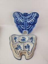Chinese Porcelain Hors Doeuvre Sushi Butterfly Blue White Covered Dish Rare Vtg picture