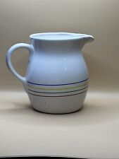 Vintage Rainbow Striped 6-in Ceramic Pitcher Jug White Blue Yellow Red Green picture