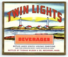 VINTAGE ROCKPORT MASS TWIN LIGHTS BEVERAGES UNUSED SODA BOTTLE LABEL Z1582 picture