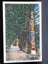 Totem Lined Lovers' Lane at Sitka Alaska Linen Postcard UNPOSTED  (0018) picture