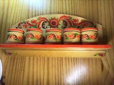 Vintage Russian Wooden Handmade & Painted Folk Art Floral Spice Rack Orange picture