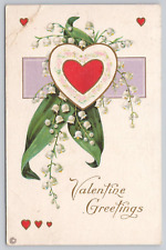 Vintage Post Card Valentines Day Card- Valentines Greetings Floral & Heart A231 picture