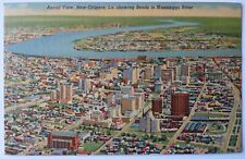 Aerial View New Orleans Louisiana Bends in Mississippi River Linen Postcard picture